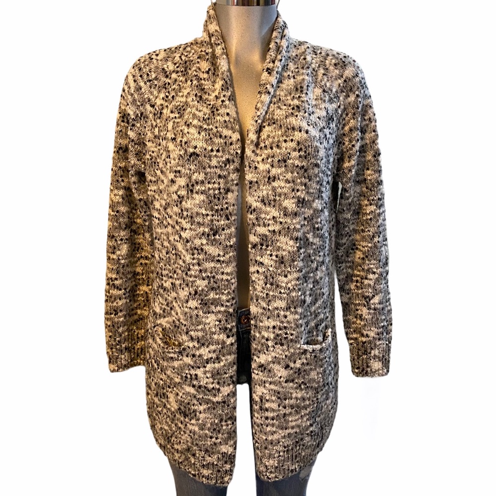 Old Navy Knit Duster Cardigan Sweater Gray Open Front Pockets Boho Grannycore M